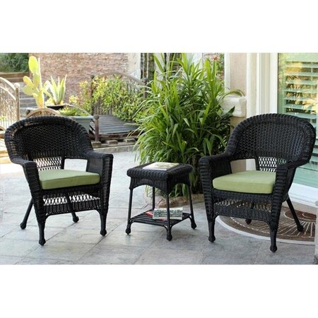 Jeco Jeco W00207_2-CES029 3 Piece Black Wicker Chair And End Table Set With Green Cushion W00207_2-CES029
